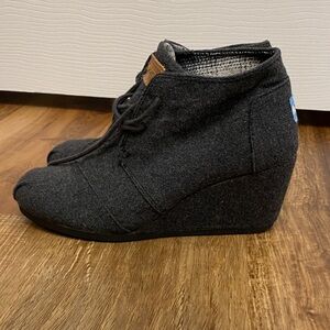 TOMS Wedge Ankle Booties in Charcoal Gray - Women's Casual Lace-Up